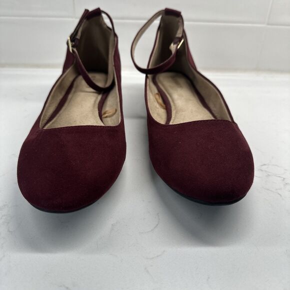 Maroon Ankle Strap Ballet Flats Shoes Women's 9 - Picture 2 of 12